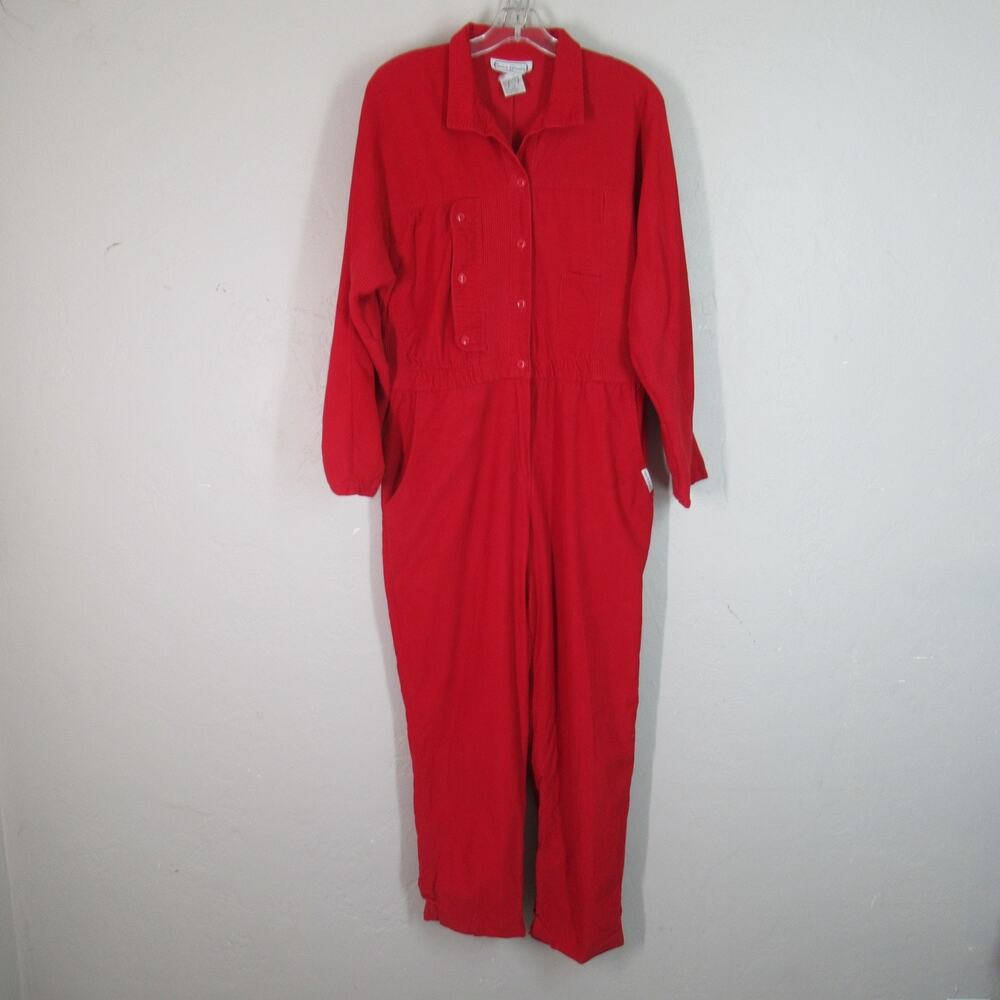 Vtg 80s Saint Germain Corduroy Jumpsuit Romper One-Piece Pin Cord Red Womens 12